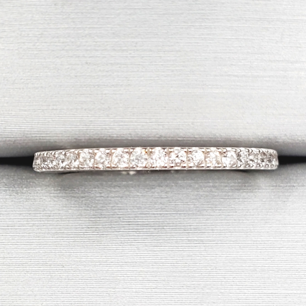 10k Solid White Gold Genuine Zircon Wedding Band Ring